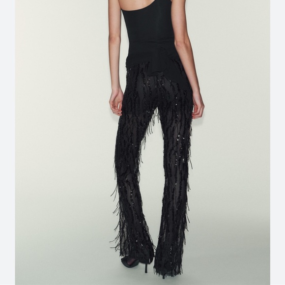 Zara Black Sequin Fringe leggings blogger fav - Picture 4 of 7